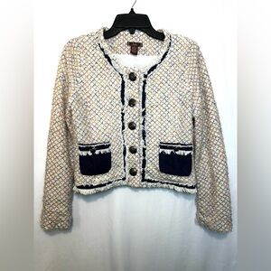 Chic Women's Tweed Jacket with Denim Accents